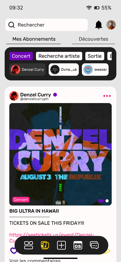 page flux actualité des comptes suivies par l'utilisateur