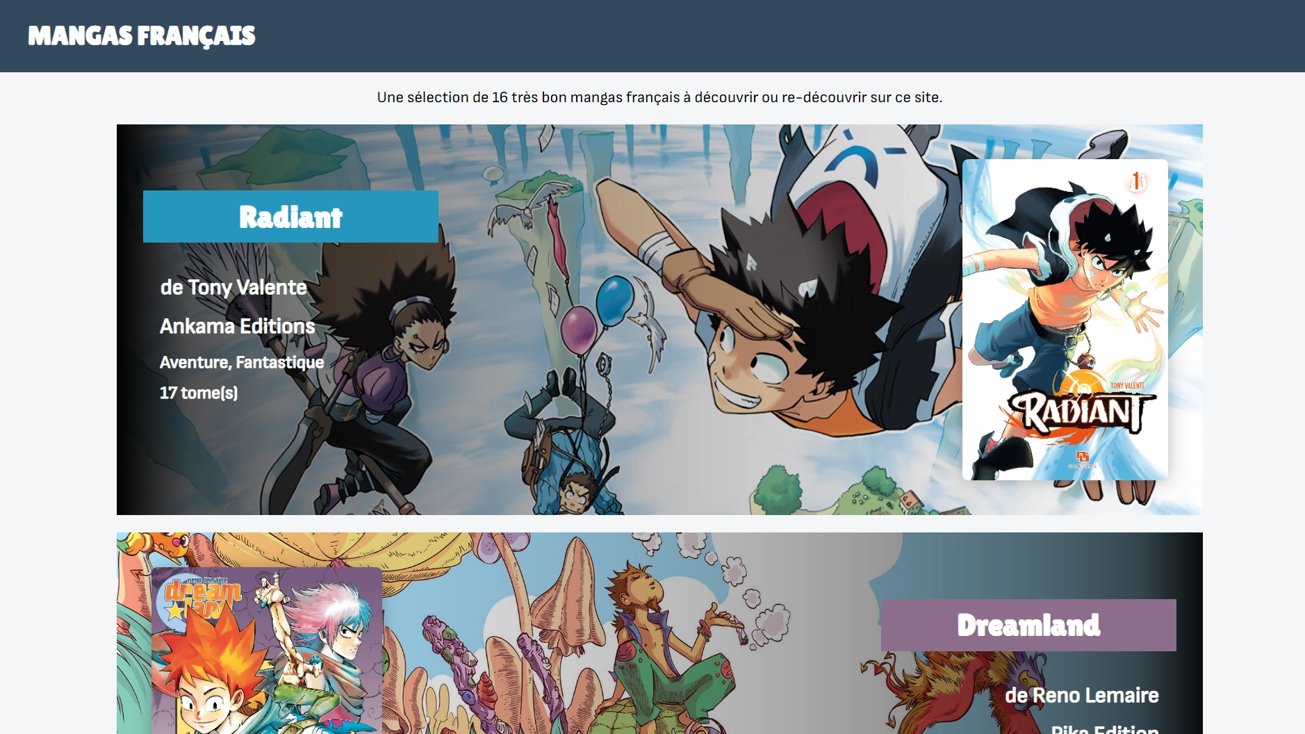 capture d'écran de la page d'accueil