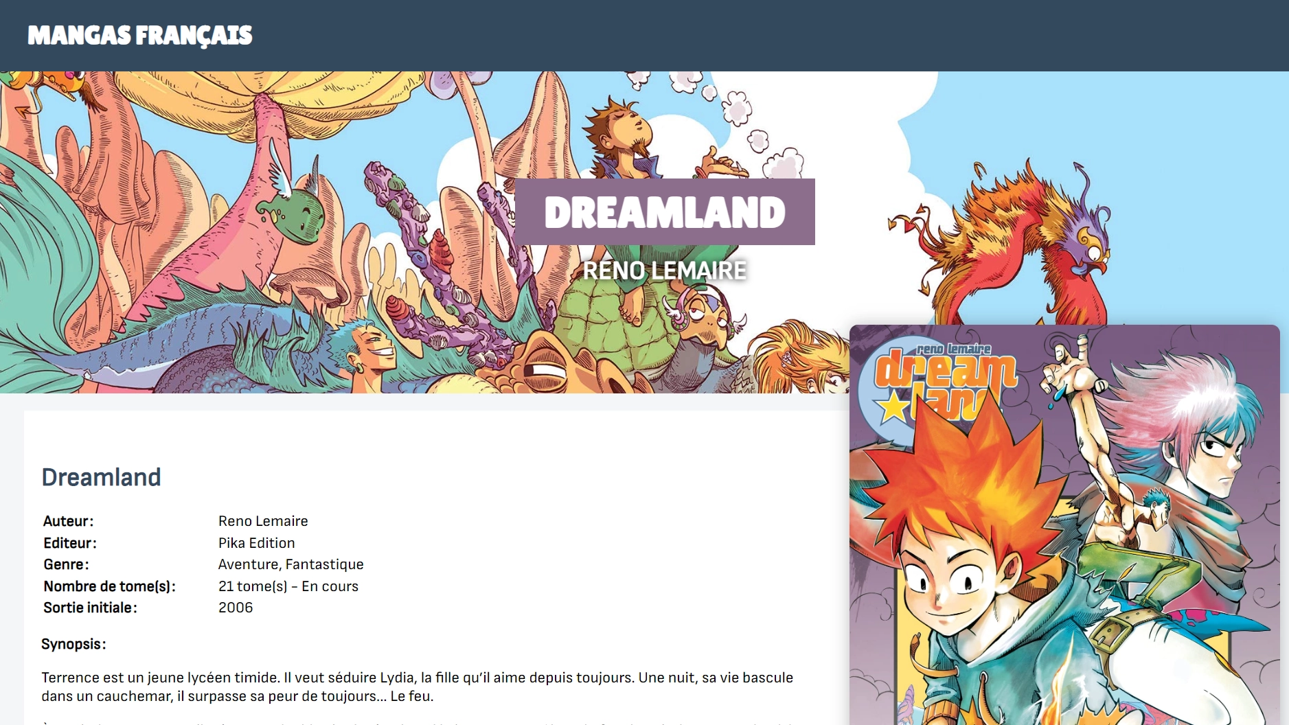 capture d'écran de la page détail sur une série